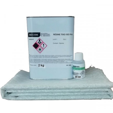 kit résine polyester iso 2kg + catalyseur +mat 300